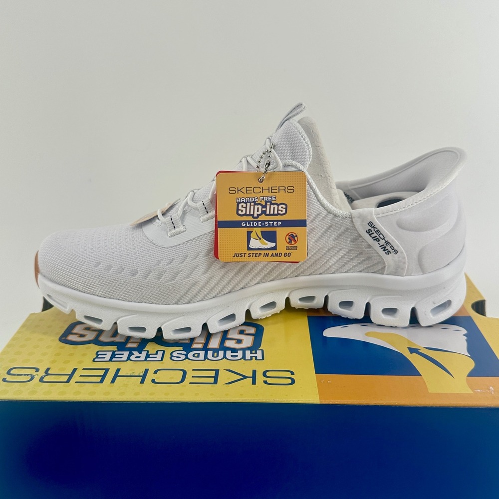 Skechers Slip-ins Glide-Step Women 9 White Solid Wide Fit Modern Sneaker 104574W - Picture 3 of 7